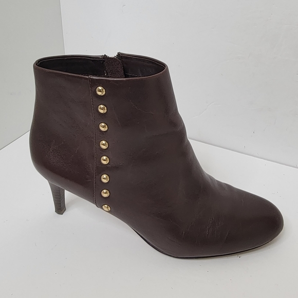 Coach Hickory Ankle Booties in Saddle size 9.5 Brown Heeled Boots Leather Stud - Picture 7 of 14